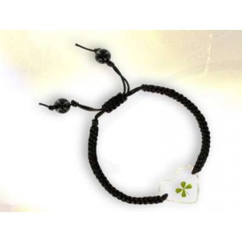 Bracelet noir coeur trèfle à 4 feuilles Bracelet noir coeur trèfle à 4 feuilles