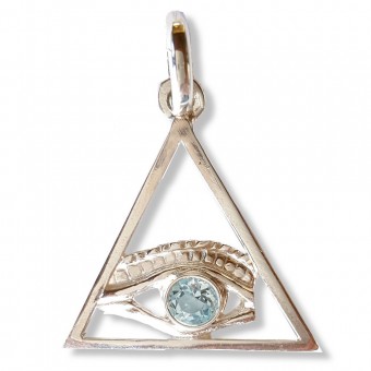 Pendentif Triangle oeil de dieu topaze bleue Pendentif Triangle oeil de dieu topaze bleue